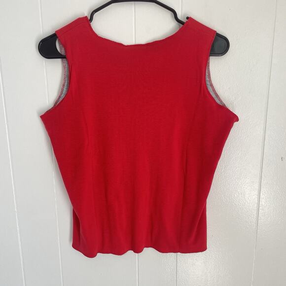 Y2K UBU Red Tank Top Sleeveless Knit Tee Contrast Hem Minimalist Streetwear S - Picture 2 of 7
